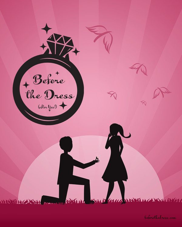 Before the Dress (after yes!): the ring logo above a silhouette of a man on one knee proposing